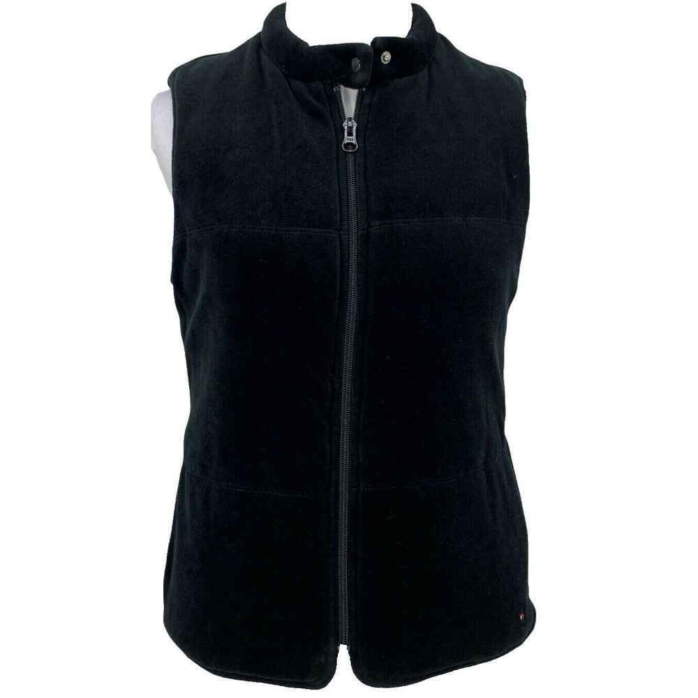 90's Tommy Hilfiger Soft Velvet Puffer Vest Wms Size M Black Full Zip Insulated